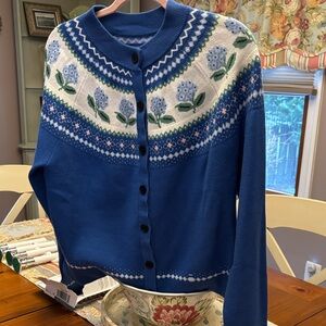 Blue Fair isle Women's Sweater Cardigan